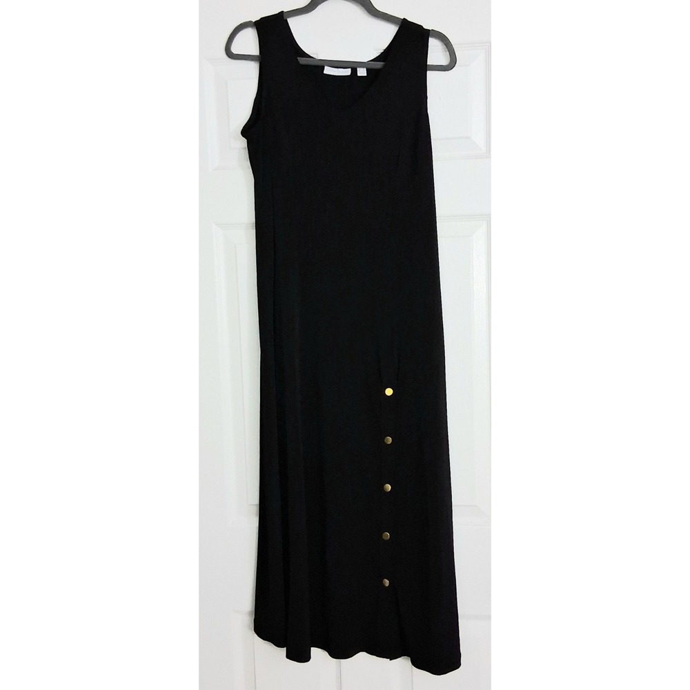 Susan Graver Maxi Dress Small Petite Black Snap Button Hem Sleeveless Pre-owned